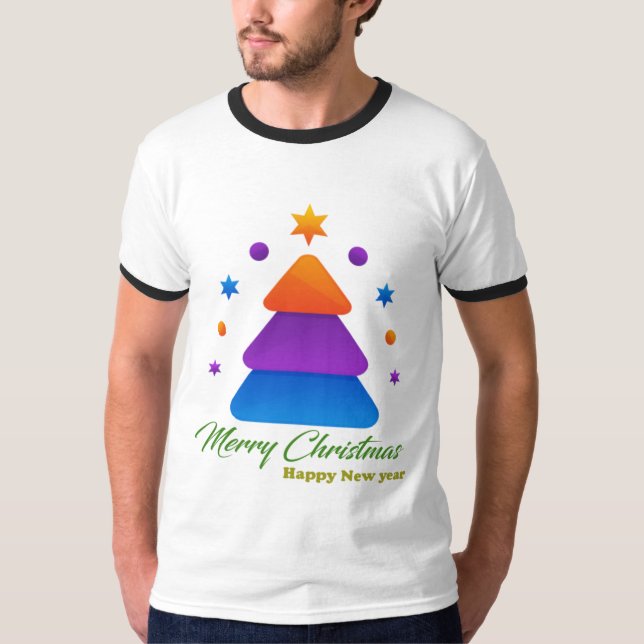 T-shirt Merry Christmas Happy New Year Men’s Ringer T-Shir (Devant)