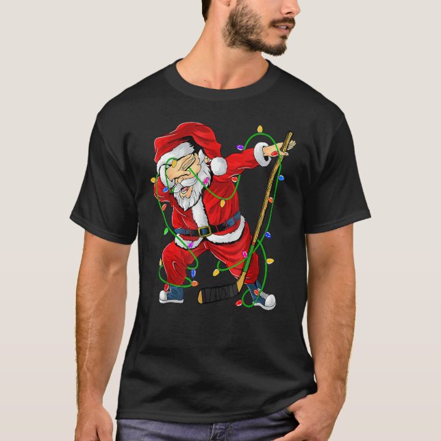T-shirt Merry Christmas Ice Hockey Dabbing Santa Claus Hoc (Devant)