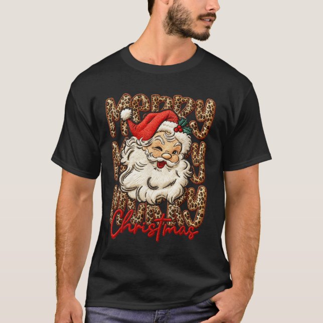 T-shirt Merry Christmas Leopard Santa Hat Cheetah Xmas Paj (Devant)