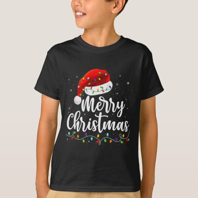 T-shirt Merry Christmas Lights Red Santa Hat Xmas Family M (Devant)