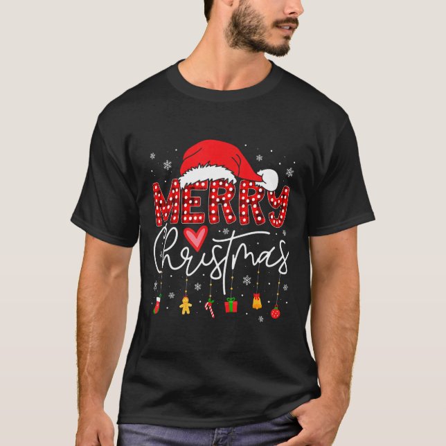 T-shirt Merry Christmas Lights Red Santa Hat Xmas Family M (Devant)