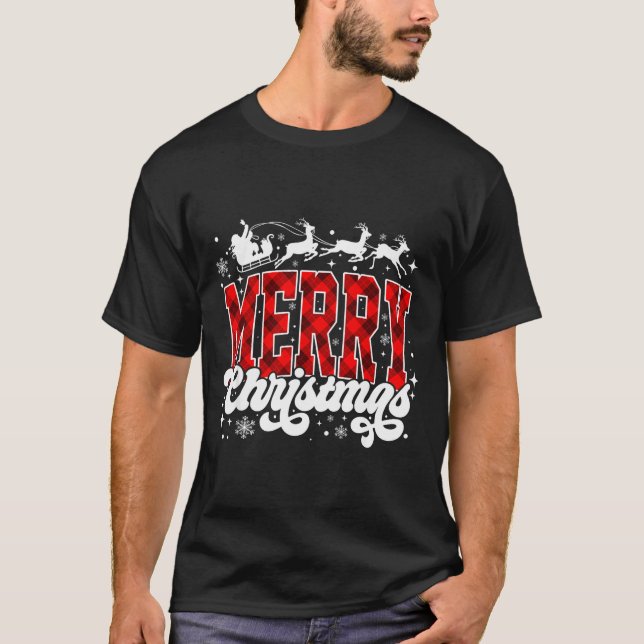 T-shirt Merry Christmas Lights Santa Hat Xmas Family Match (Devant)