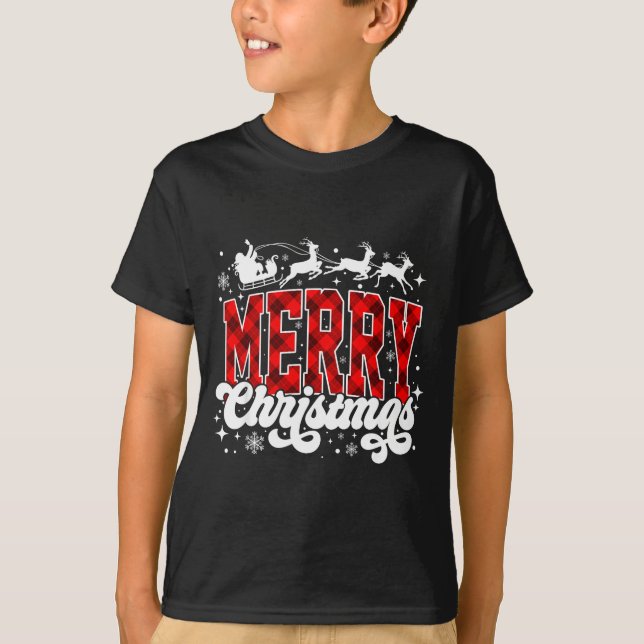T-shirt Merry Christmas Lights Santa Hat Xmas Family Match (Devant)