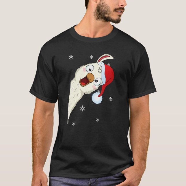 T-shirt Merry Christmas Llama With Santa Hat Snow Xmas Lla (Devant)