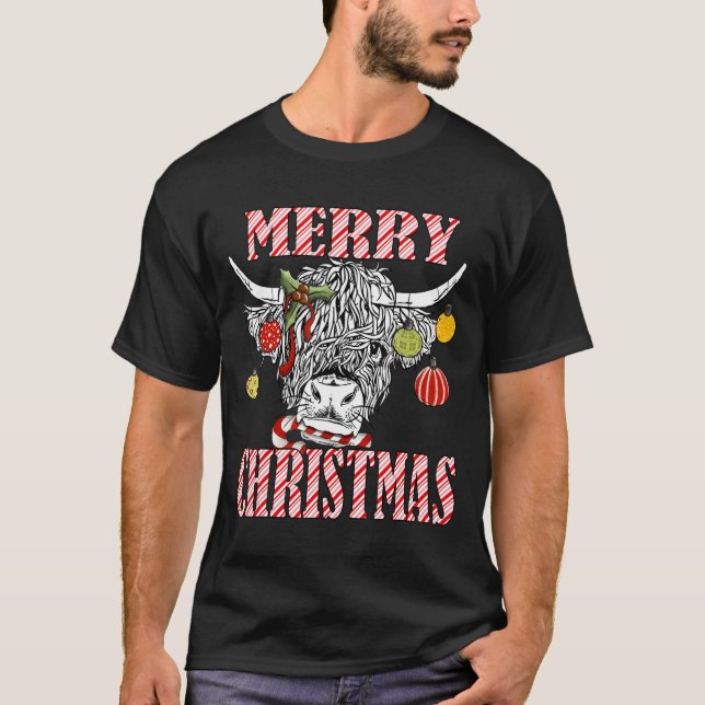 T-shirt Merry Christmas Longhorn Cow Candycane Xmas Holida (Devant)