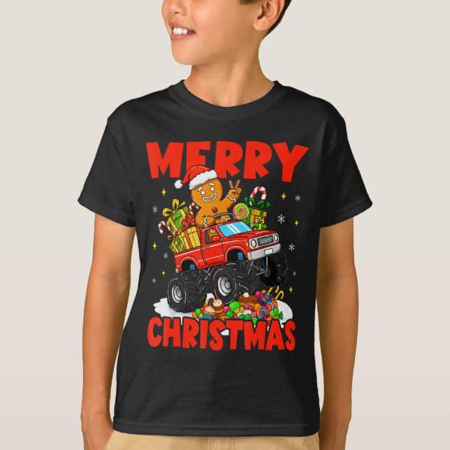 T-shirt Merry Christmas Monster Truck Funny Gingerbread Me (Devant)