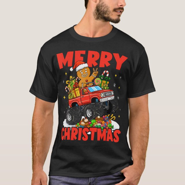 T-shirt Merry Christmas Monster Truck Funny Gingerbread Me (Devant)