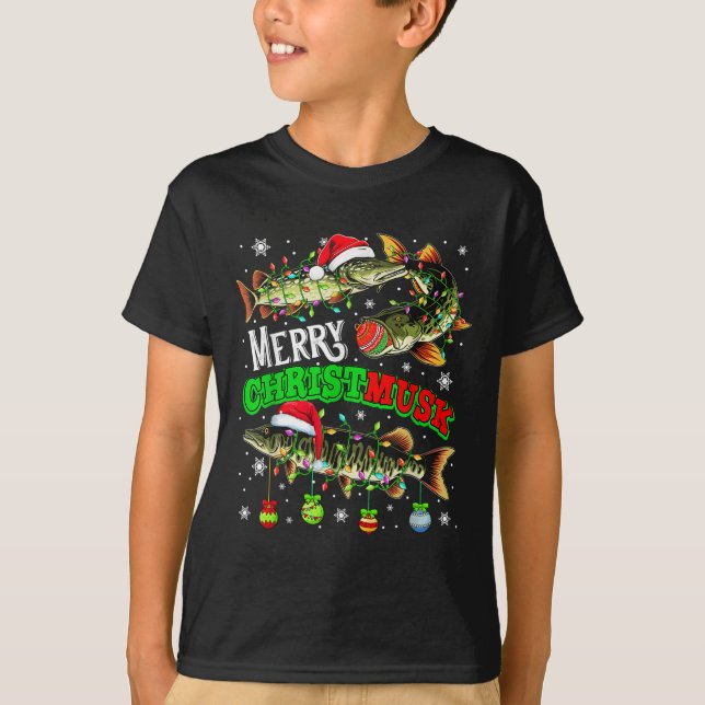 T-shirt Merry Christmas Musky Three Santa Muskies Fisher F (Devant)