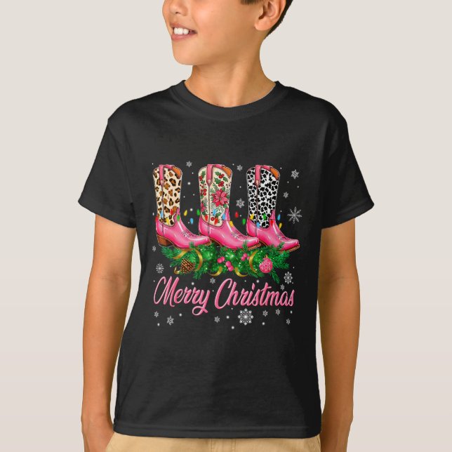 T-shirt Merry Christmas Nk Cowboy Boots Pajamas Pjs Xmas W (Devant)