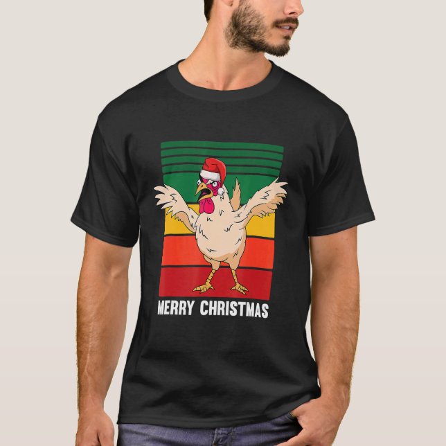 T-shirt Merry Christmas Pajama  Chicken Retro (Devant)