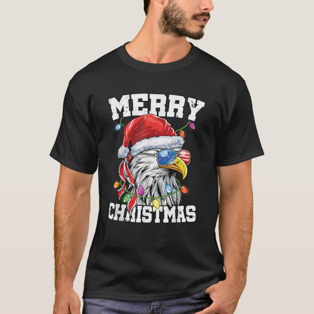 T-shirt Merry Christmas Patriotic USA Patriotic Santa Bald (Devant)