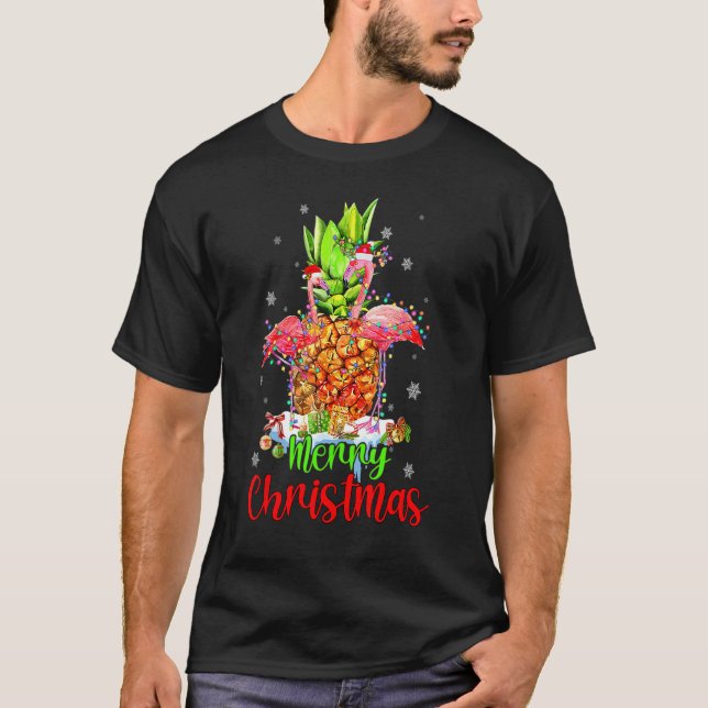 T-shirt Merry Christmas Pineapple Flamingo  Xmas (Devant)