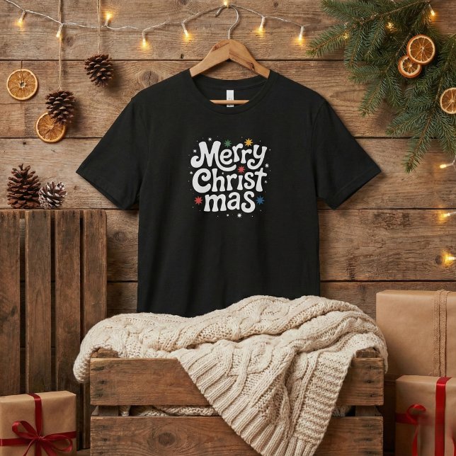 T-shirt Merry Christmas Playful Script Mens Black (Créateur téléchargé)