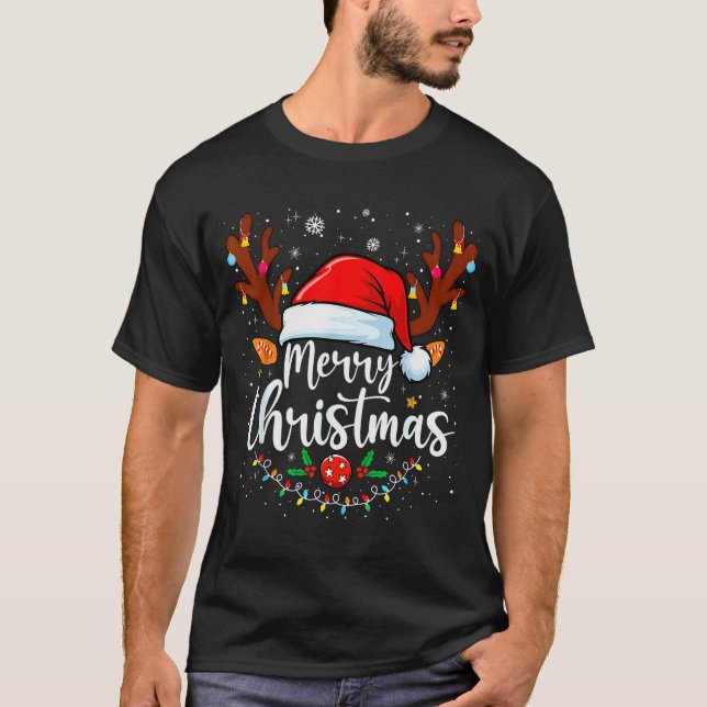 T-shirt Merry Christmas Red Santa Hat Reindeer Xmas Matchi (Devant)