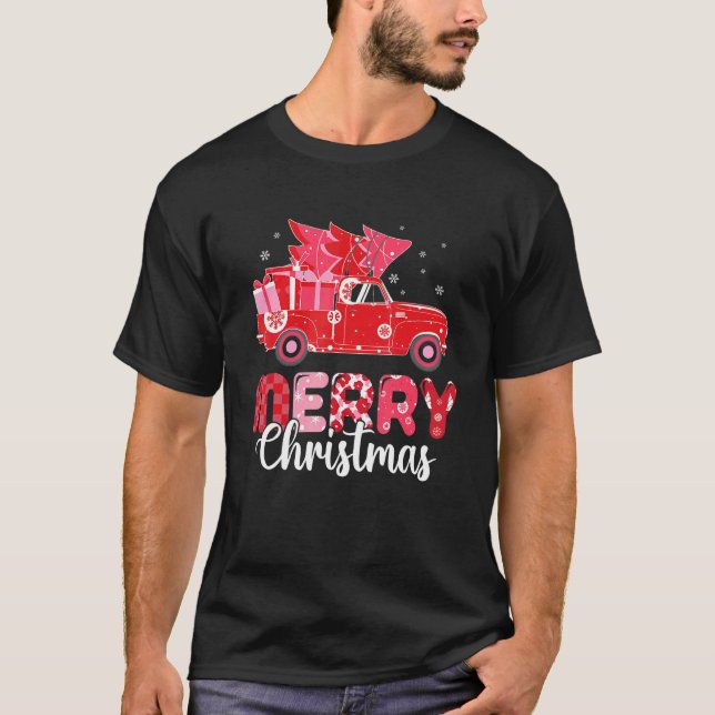 T-shirt Merry Christmas Red Truck With Tree Xmas PJ costum (Devant)