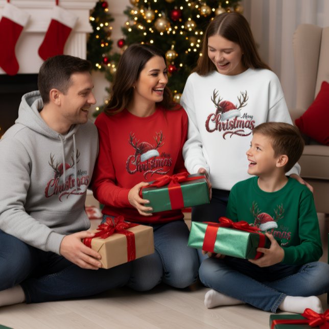 T-shirt Merry Christmas Reindeer Antlers & Santa Hat T-Shi (Créateur téléchargé)