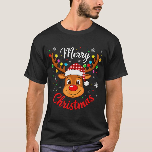 T-shirt Merry Christmas Reindeer Santa Hat Holiday Matchin (Devant)