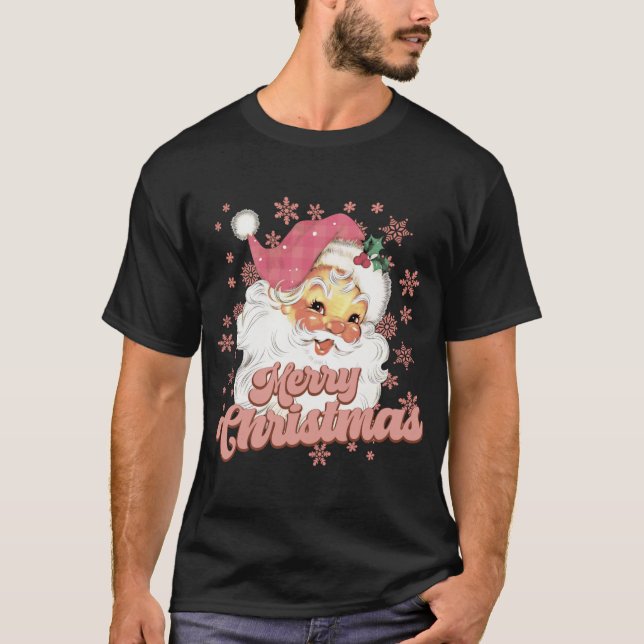 T-shirt Merry Christmas Retro Tygraphy Santa Nk Hat T Shir (Devant)