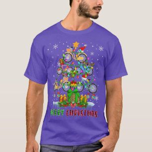 T-shirt Merry Christmas Santa Bicycles Xmas Tree Light Fun
