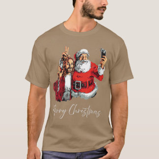 T-shirt Merry Christmas Santa Jesus Selfie Funny Xmas Paja