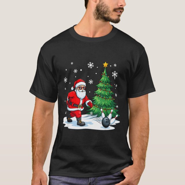 T-shirt Merry Christmas Santa Playing Bowling Srt Lovers  (Devant)