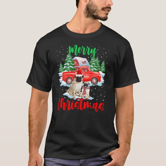 T-shirt Merry Christmas Santa Pug And Truck Dog Gift (Devant)