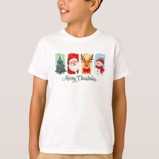 T-shirt Merry Christmas Santa Reindeer Snowman (Devant)