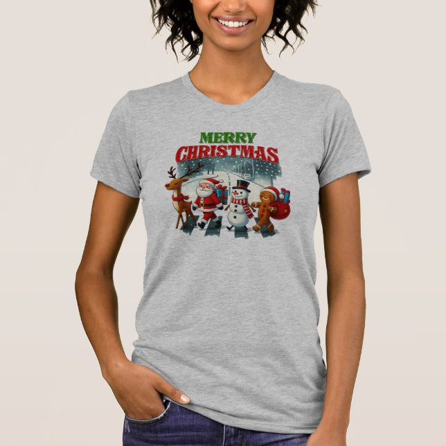 T-shirt Merry Christmas Santa, Snowman, Gingers Xmas (Devant)