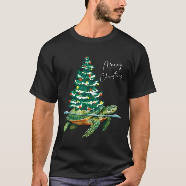 T-shirt Merry Christmas Sea Turtle Xmas Tree Lights Pjs Me (Devant)