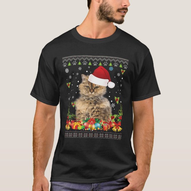 T-shirt Merry Christmas Selkirk Rex Cat Ugly Sweater Santa (Devant)