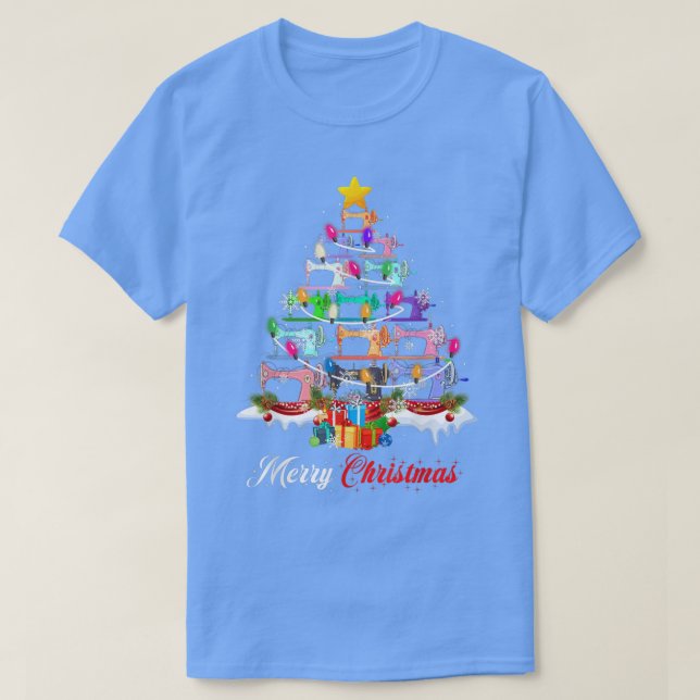 T-shirt Merry Christmas Sewing Machines Xmas Tree Lights Q (Design devant)