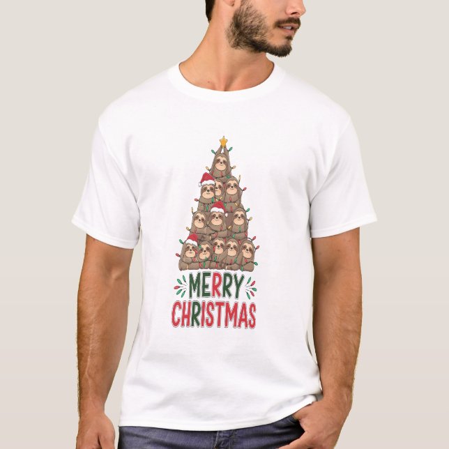 T-shirt Merry Christmas Sloth Tree (Devant)
