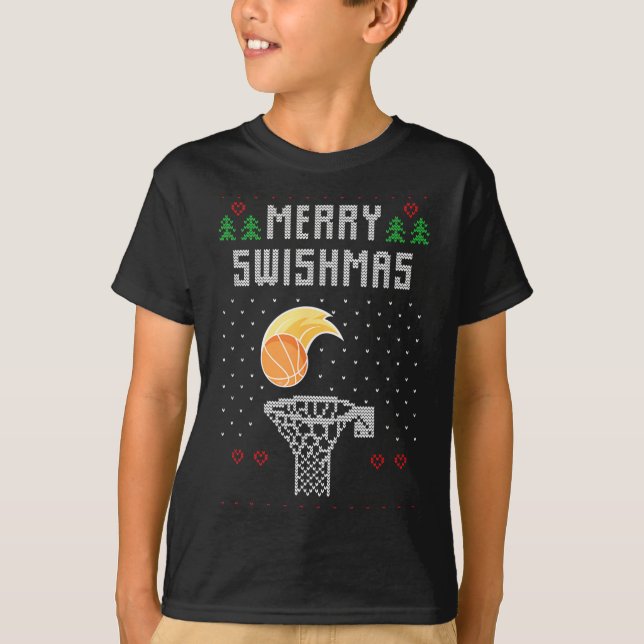 T-shirt Merry Christmas Swishmas Basketball Xmas Gift Ugly (Devant)