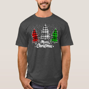 T-shirt Merry Christmas Tree Buffalo Plaid Red White Green