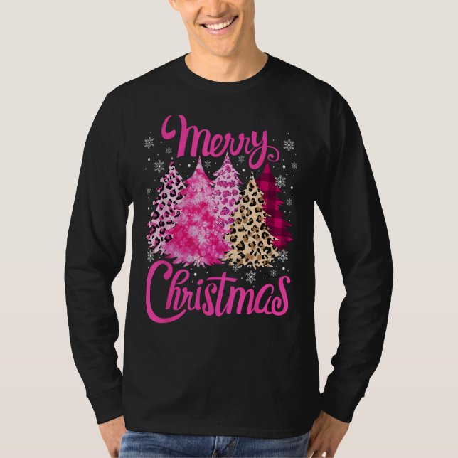 T-shirt Merry Christmas Tree Pink  Xmas Leopard Matching F (Devant)