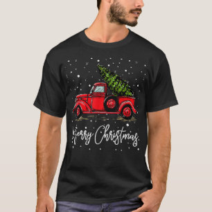 T-shirt Merry Christmas Truck Red With Tree Funny Xmas Paj