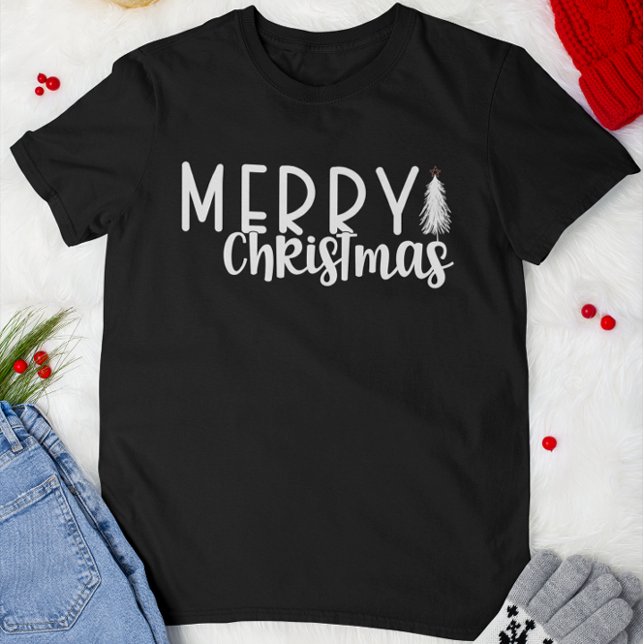 T-shirt Merry Christmas Typography Script Christmas Tree (Créateur téléchargé)