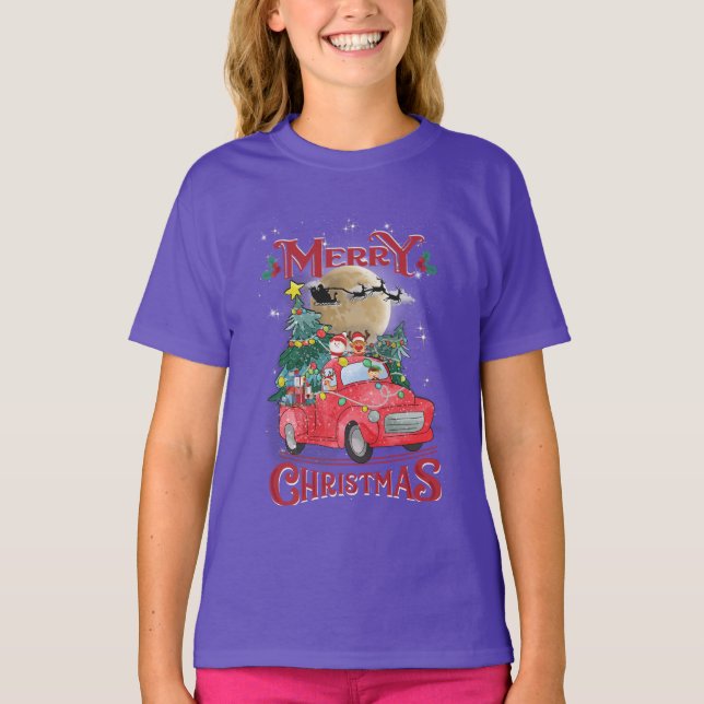 T-shirt Merry Christmas Vintage Red Santa Truck (Devant)