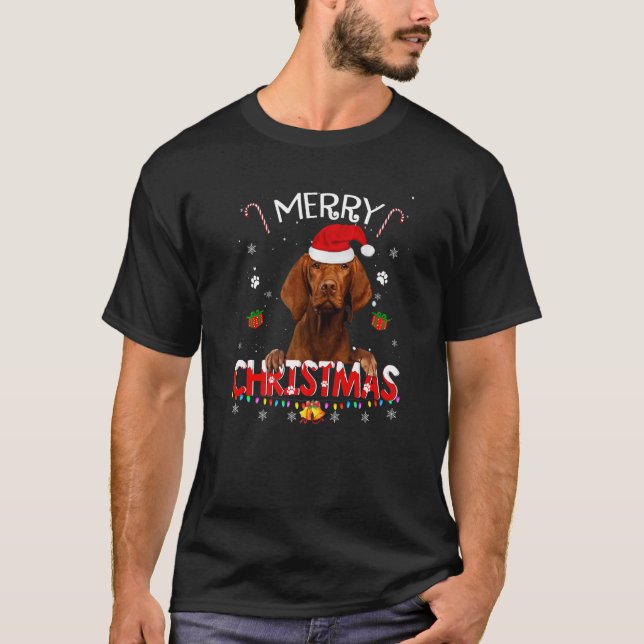T-shirt Merry Christmas Vizsla Dog Santa Hat Xmas Pajama (Devant)