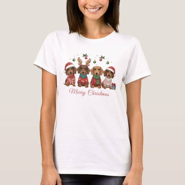 T-shirt Merry Christmas Weiner Dachshund Holiday (Devant)