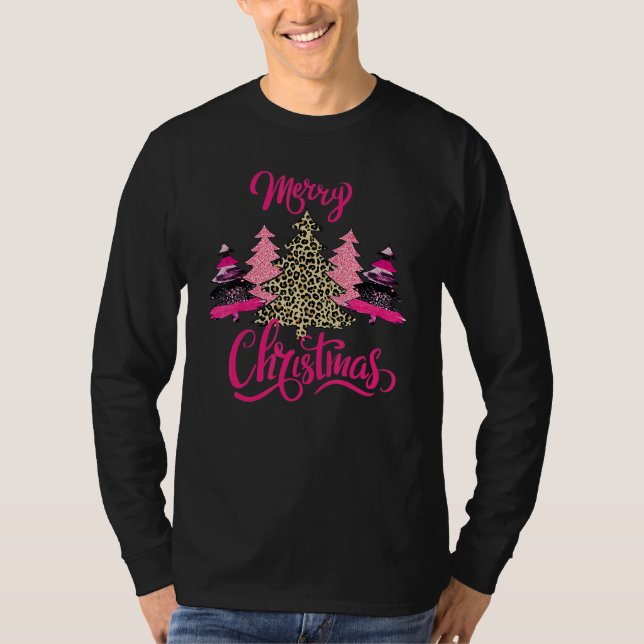 T-shirt merry Christmas womens Girls pink tree christmas l (Devant)