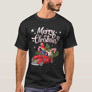 T-shirt Merry Christmas Xmas Tree Red Truck Parrot Santa H