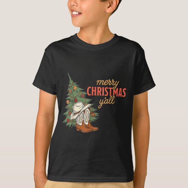 T-shirt Merry Christmas Y’all Western Cowboy Holiday Men W (Devant)