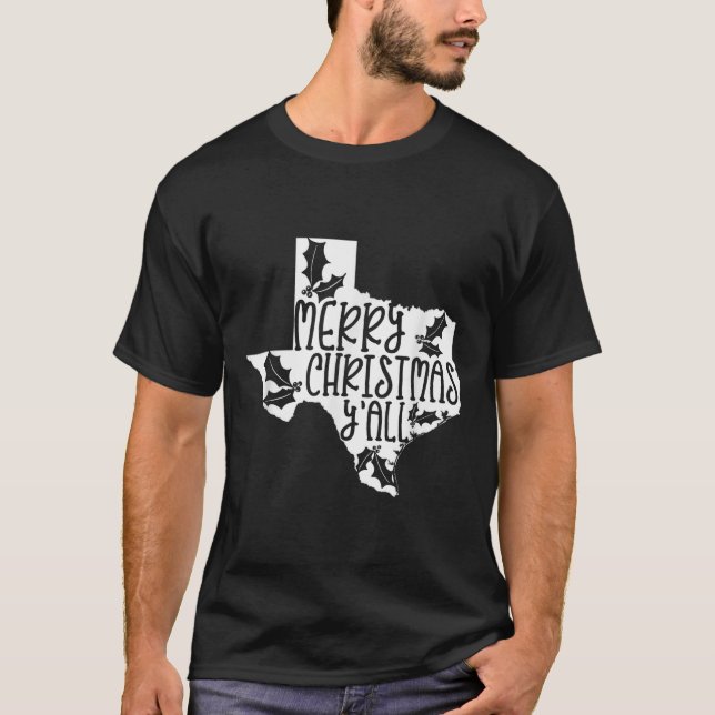 T-shirt Merry Christmas Yall Texas Mistletoe White Graphic (Devant)