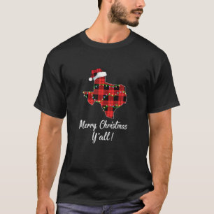 T-shirt Merry Christmas Y'all Texas State Red Plaid