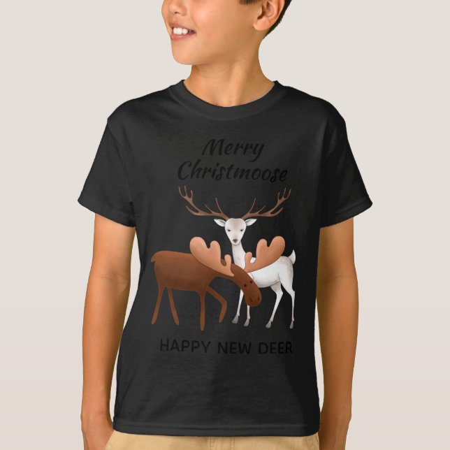 T-shirt Merry Christmoose Happy New Deer T Shirt  (Devant)