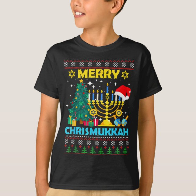 T-shirt Merry Christmukkah Hanukkah Christmas Tree Xmas Fa (Devant)
