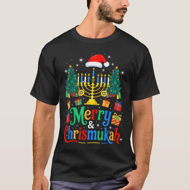 T-shirt Merry Christmukkah Hanukkah Christmas Tree Xmas Fa (Devant)