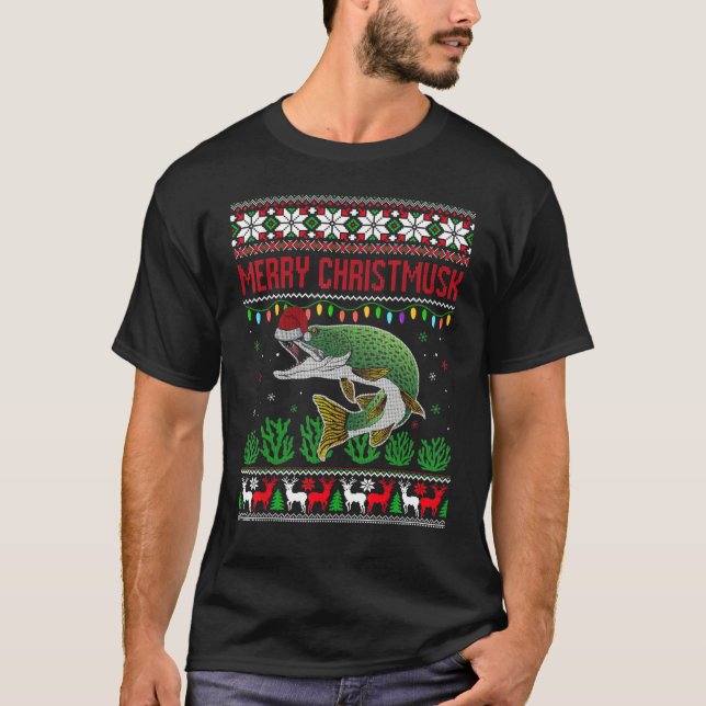 T-shirt Merry Christmusky Muskie Muskellunge Angler E (Devant)