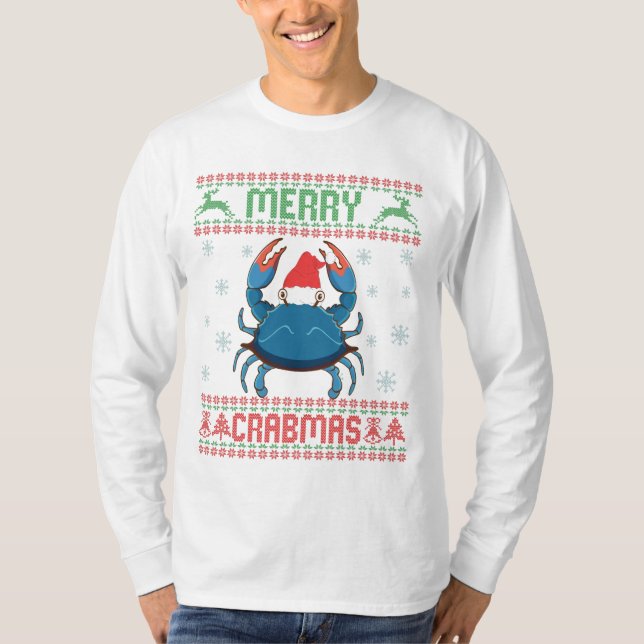 T-shirt Merry Crabmas Funny Crab Ugly Christmas Sweater (Devant)
